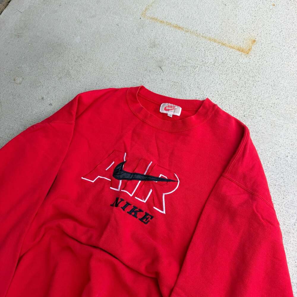 Vintage 90s Nike Air Embroidered Big Logo Center Swoosh Red Sweatshirt XXL Made